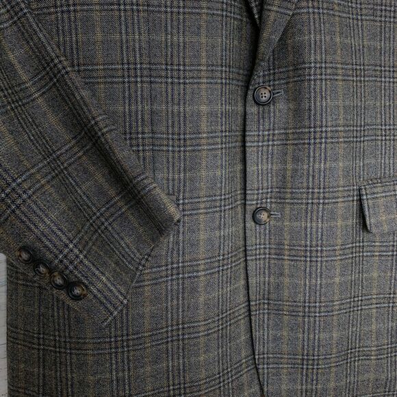 Jos A Bank Wool Sport Coat Jacket Gray Two Button Prince Of Wales Check Mens 43L - Picture 3 of 8